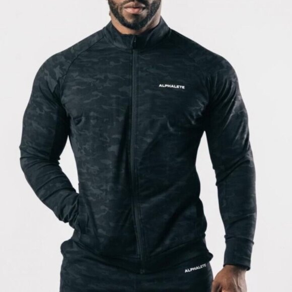 Alphalete Premium Full Zip Jacket Men’s M Black Camo Stretch Track Top - Picture 1 of 13